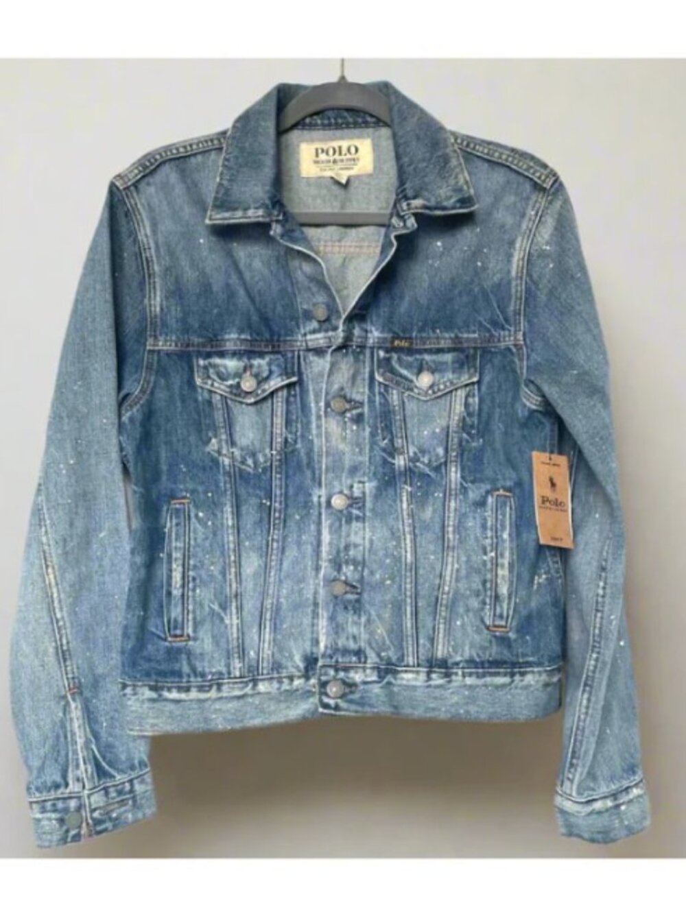 Polo Ralph Lauren Paint Splatter Trucker Jacket Denim Blue Mens Small